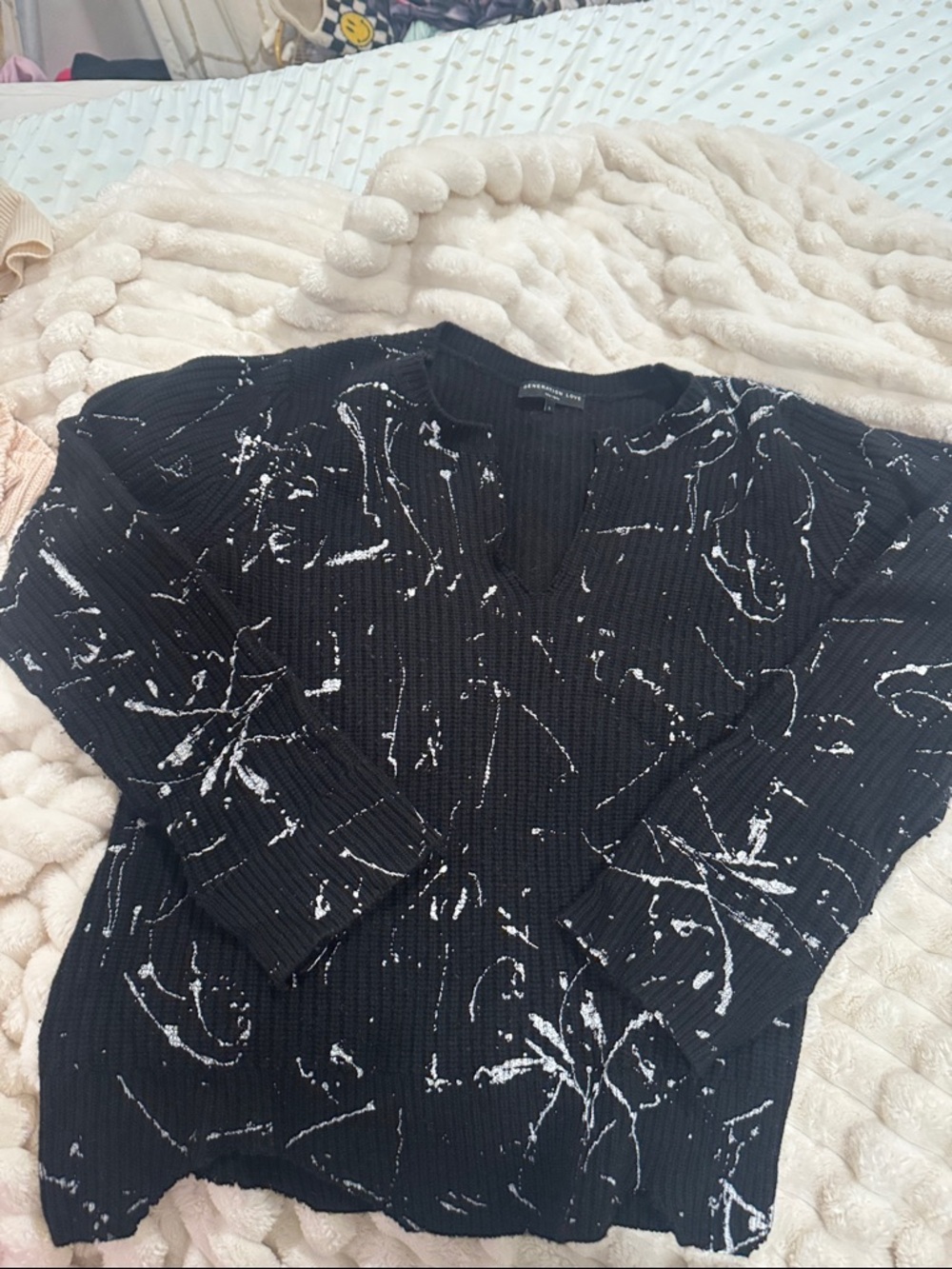 Generation Love Black Sweater with White Paint-Style Print